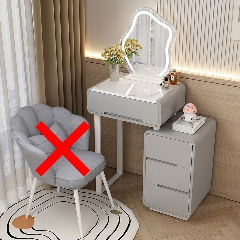 Modern Simple Bedroom Small Style Solid Wood Cream Wind Dressing Table with Smart Cabinet Mirror Chair