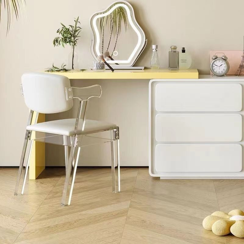 เก้าอี้อะคริลิคใสแสงสีขาวหรูหราหรูหราเป็นพิเศษเก้าอี้คริสตัลห้องนอนหน้าแรกเก้าอี้แต่งหน้าโต๊ะเก้าอี้ Z 