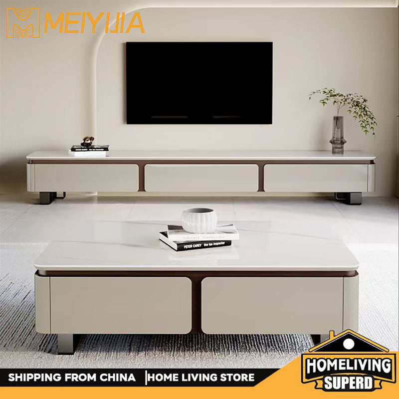 Nordic light luxury modern glossy stone coffee table TV cabinet living room floor combination small home type