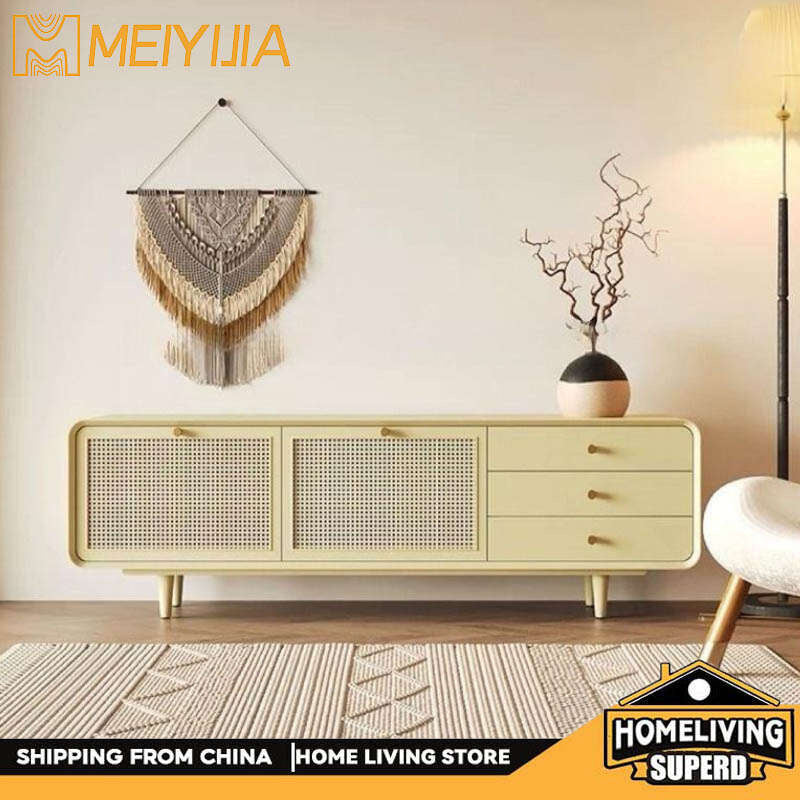 Nordic simple luxury solid wood living room coffee table cabinet combined large capacity TV shelf