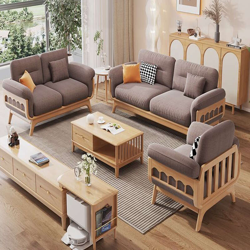 Nordic Solid Wood Cream Combination Japanese Style Simple Modern Entry Living Room Four Sofa