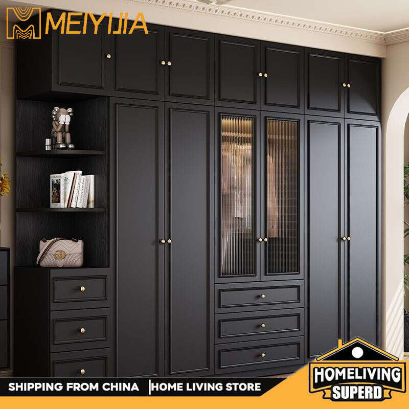 Solid wood Vintage French black For the bedroom american style large wardrobe