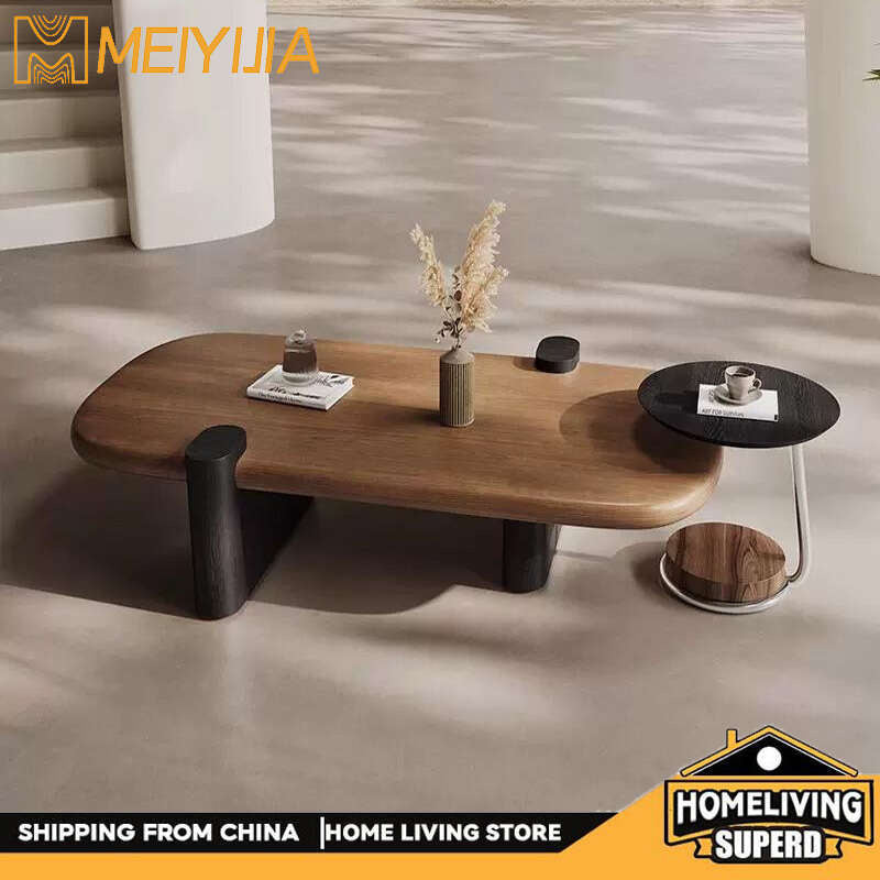 Oval Solid Wood Simple Log Living Room Home Coffee Table