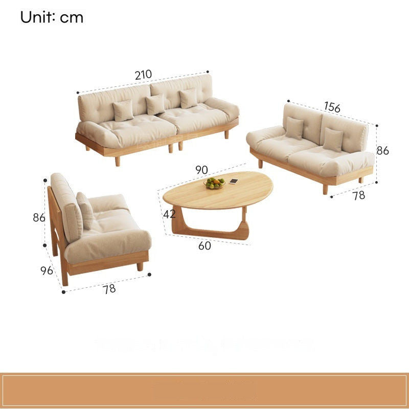 Nordic Full Set Solid Wood Sofa with Cloud Fabric, Simple Modern Living Room for Small Homes