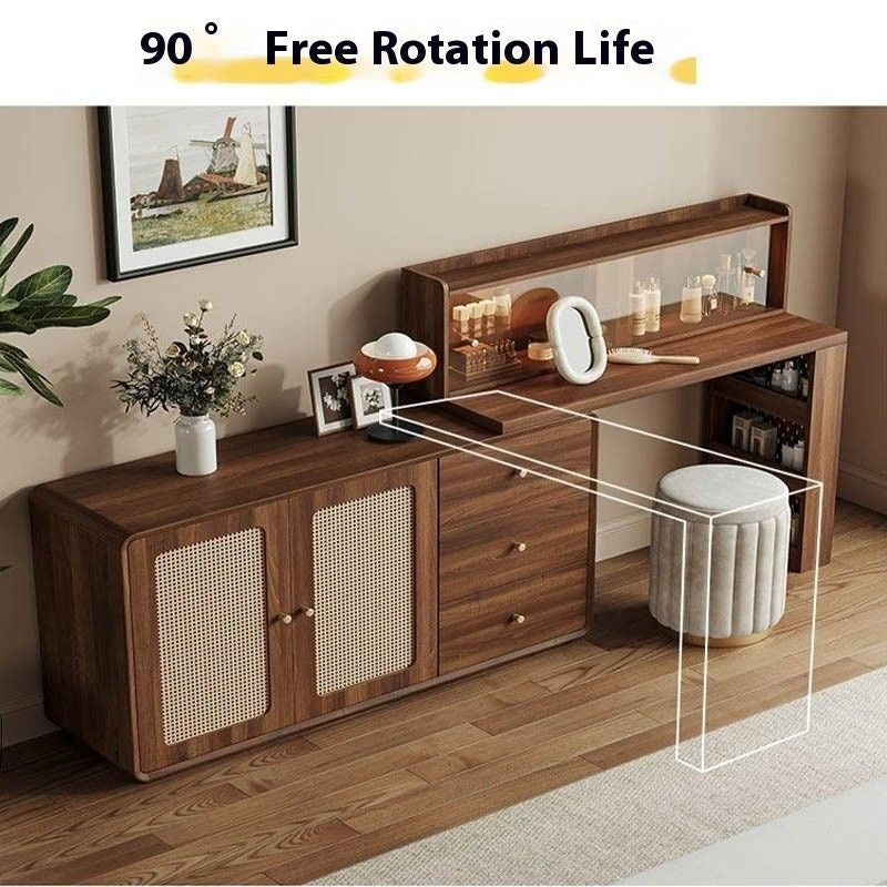Rattan Woven Round Solid Wood Cabinet One Dressing Table Main Bedroom Corner Foldable