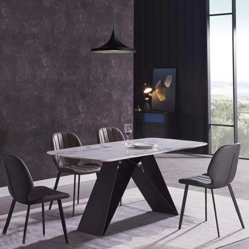 Modern Nordic style dining table set, minimalist chic, with chairs, faux marble table, square shape, suitable for small rooms.