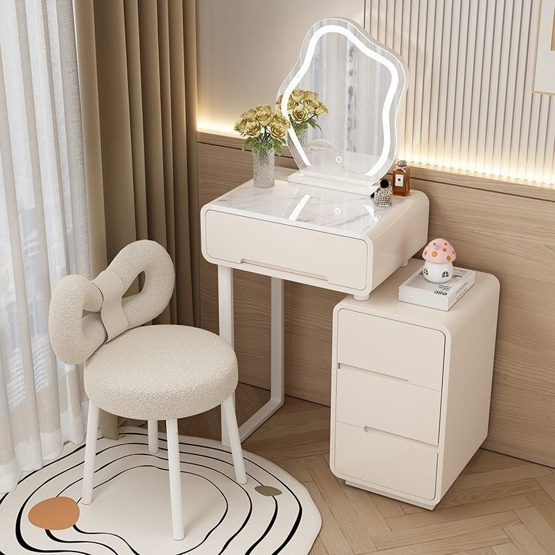 Modern Simple Bedroom Small Style Solid Wood Cream Wind Dressing Table with Smart Cabinet Mirror Chair