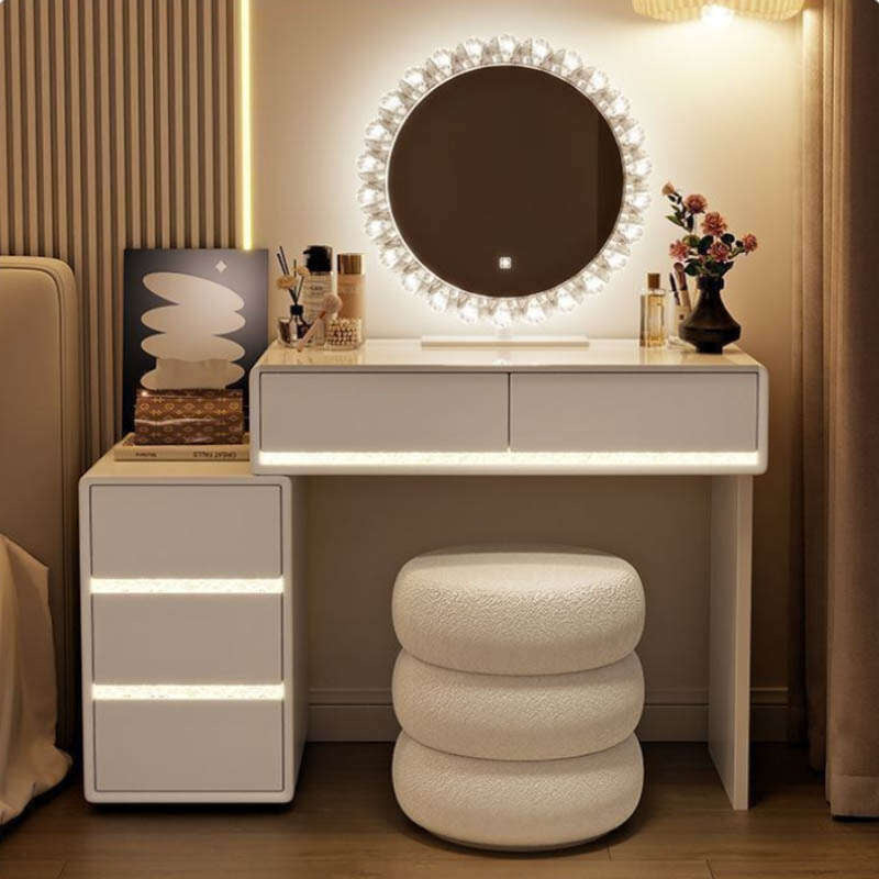 Bedroom Real Wood Dressing Table Modern minimalist style, cream color, used in the main room. With a drawer cabinet