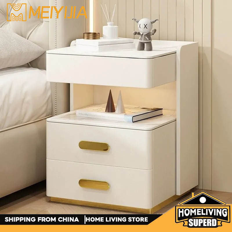 Smart Bedside Solid Wood Multifunctional Desk Wireless Induction Light Elegant Modern Bedroom Charging Cabinet Side Table