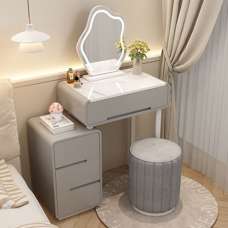 Modern Simple Bedroom Small Style Solid Wood Cream Wind Dressing Table with Smart Cabinet Mirror Chair