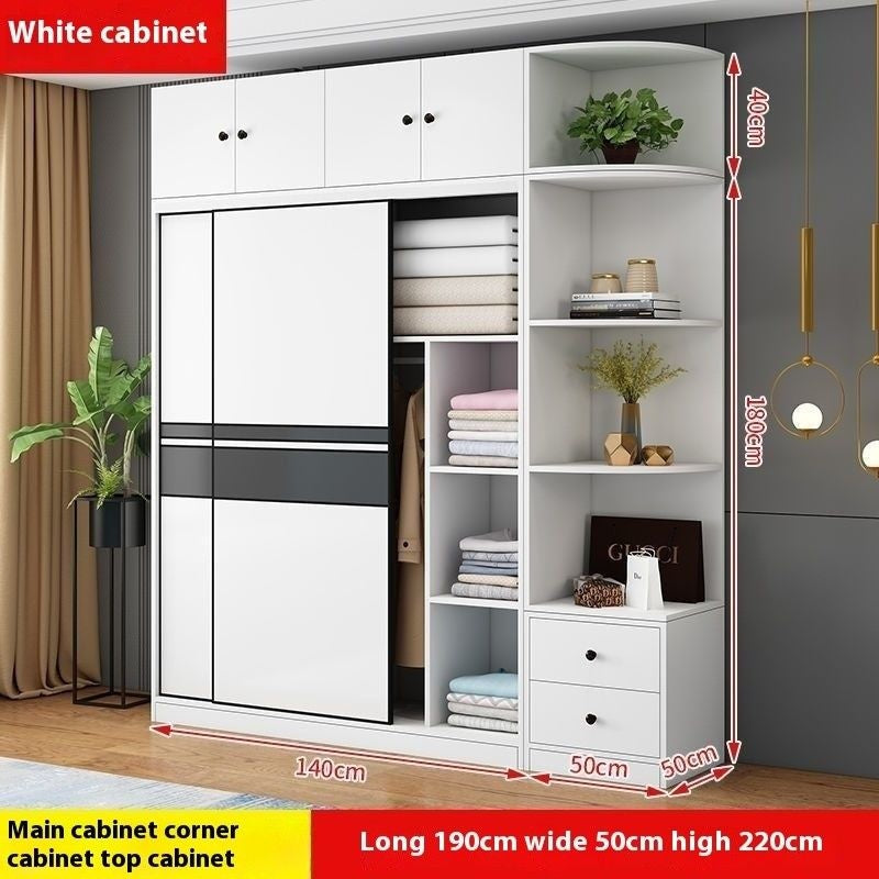Solid wood home bedroom sliding door large wardrobe simple modern cabinet