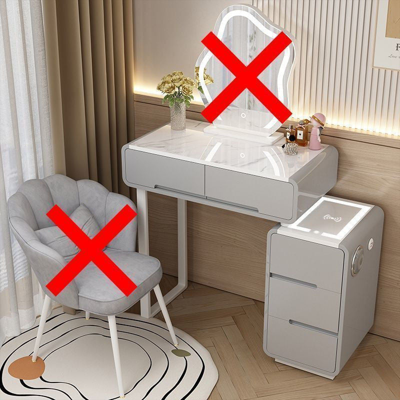 Modern Simple Bedroom Small Style Solid Wood Cream Wind Dressing Table with Smart Cabinet Mirror Chair