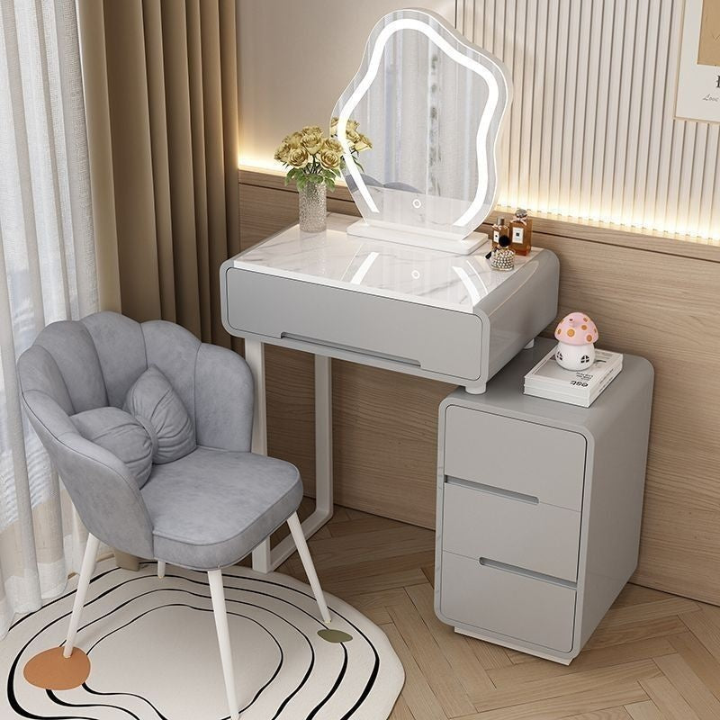 Modern Simple Bedroom Small Style Solid Wood Cream Wind Dressing Table with Smart Cabinet Mirror Chair