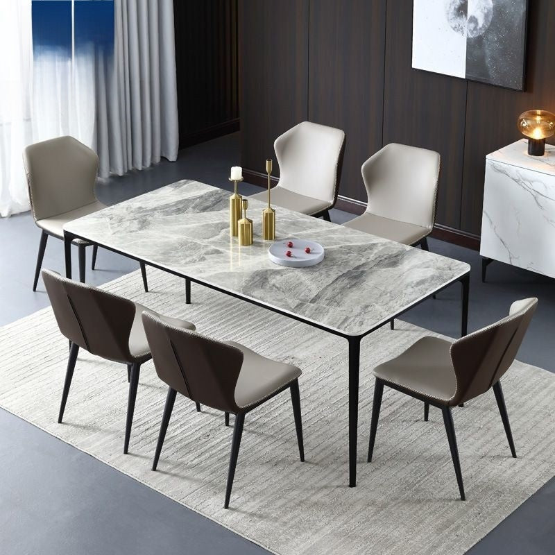 Modern marble dining table, square shape, elegant tone, small size for Italian style living room.