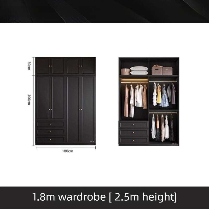 Solid wood Vintage French black For the bedroom american style large wardrobe