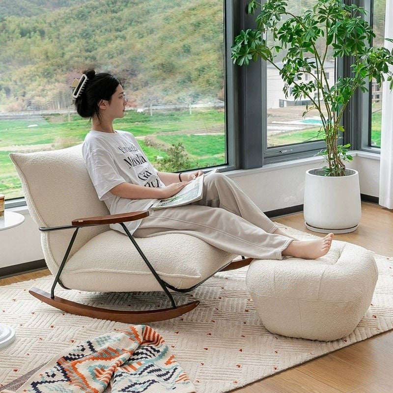 Light Luxury Simple Design Felt Single Sofa Cotton Hemp Rocking Lounge Chair Small Home Living Room Balcony Flower Cloth