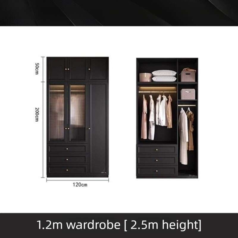 Solid wood Vintage French black For the bedroom american style large wardrobe