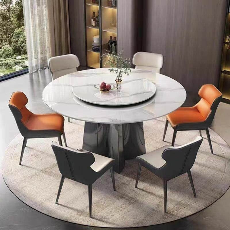 Ready product: Modern marble round dining table set with rotating plate for premium homes and hotels.
