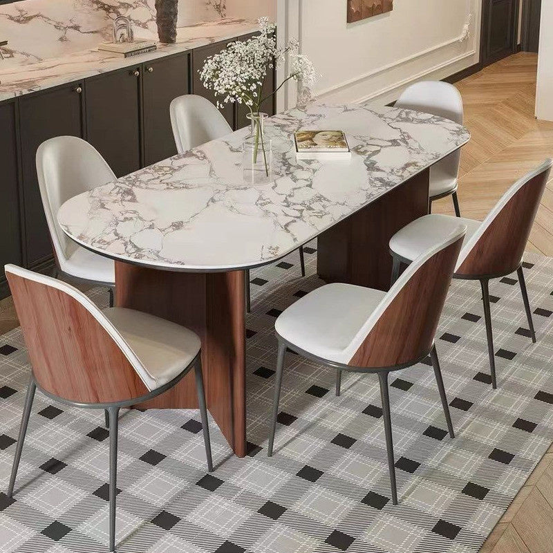 European-style solid wood stone cave dining table fully supports lightweight and elegant design suitable for living room.