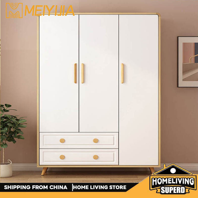 Solid Wood Bedroom Double Open Door Storage Cabinet Simple Wardrobe Multiple Sizes
