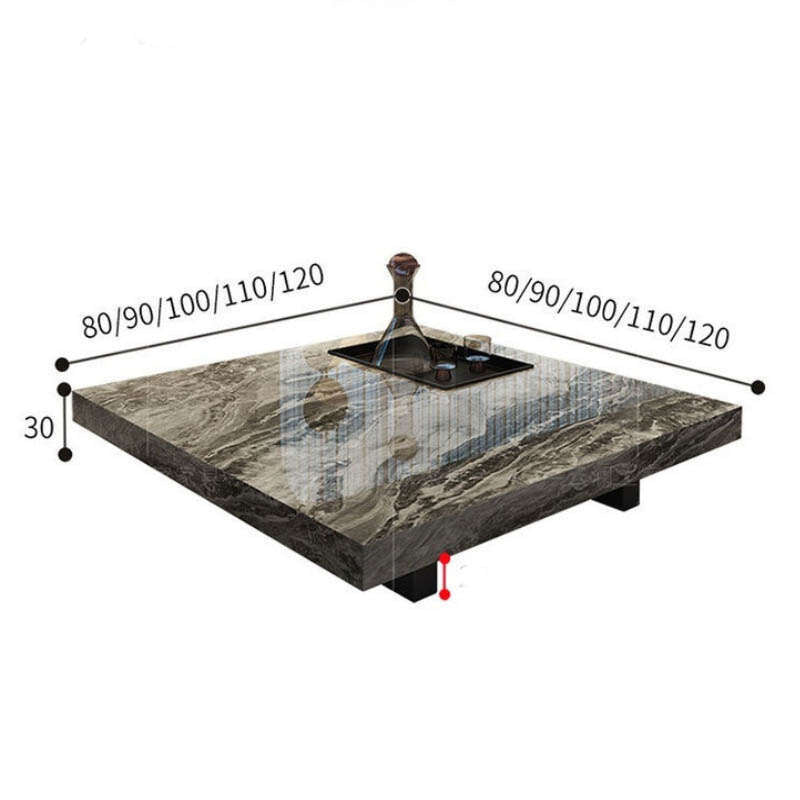 Simple Italian style light luxury small square home living room stone slab solid wood coffee table design sense