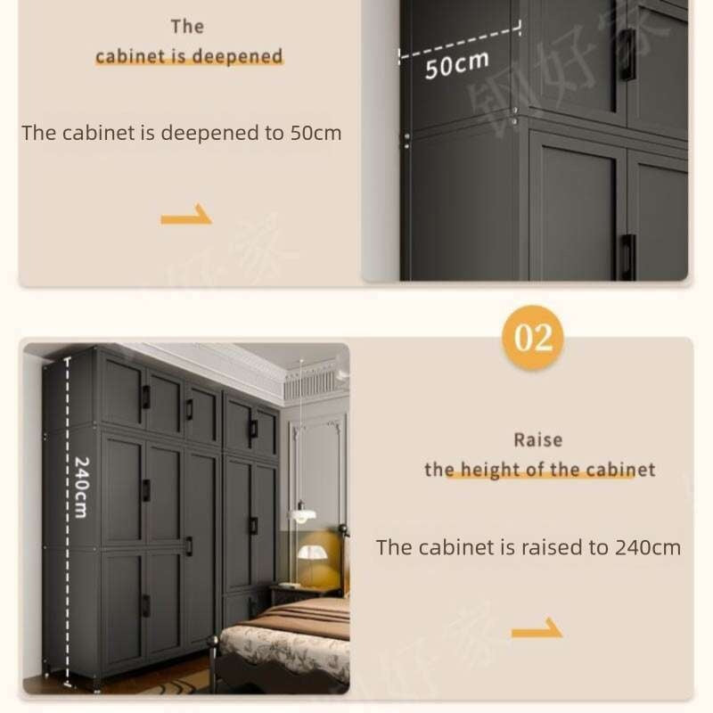 Simple Black for Home, Bedroom, Rental Room, Children's Metal Wardrobe