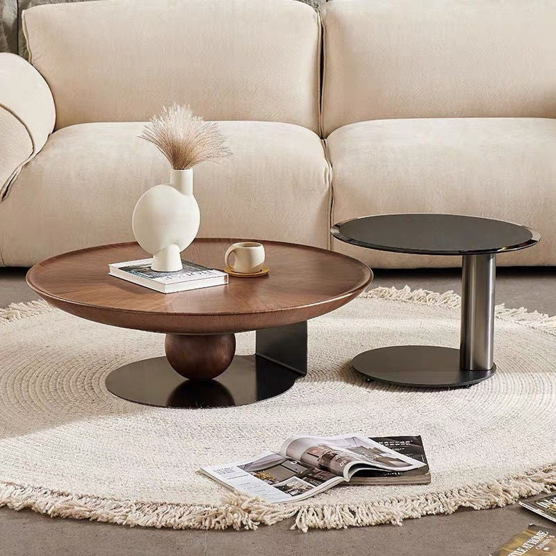 Light luxury design high sense walnut color simple coffee table combined small home round living room