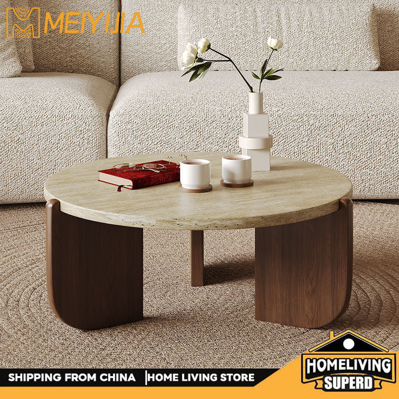 Slate Coffee Solid Wood Simple Living Room Home Round Creative Marble Sofa Low Table