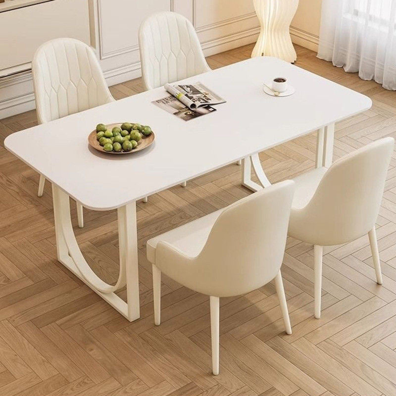 ส่วนฝรั่งเศสครีมรูปโดยรวมโต๊ะอาหารเก้าอี้รวมบ้านขนาดเล็กร้านอาหารโต๊ะสีขาว 