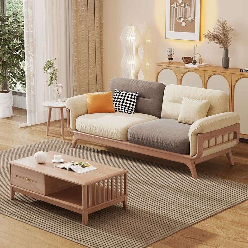 Nordic Solid Wood Cream Combination Japanese Style Simple Modern Entry Living Room Four Sofa