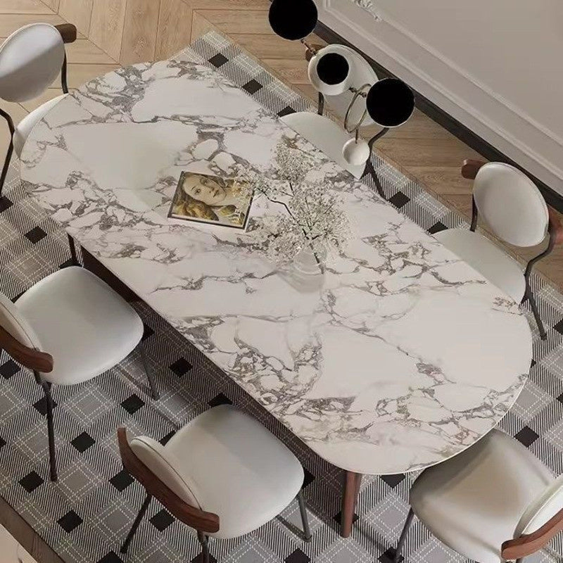 European-style solid wood stone cave dining table fully supports lightweight and elegant design suitable for living room.