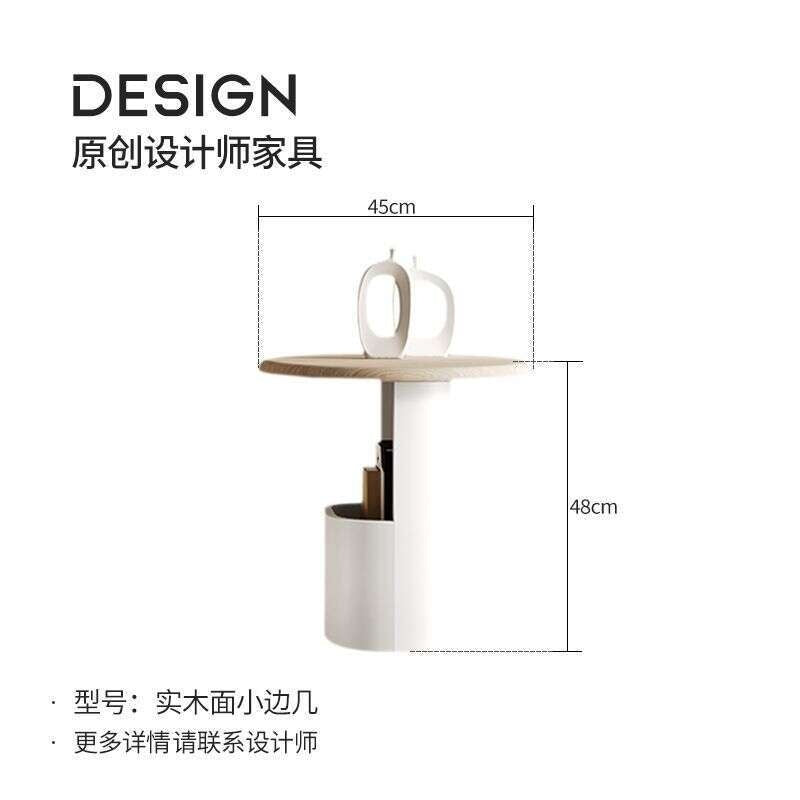 Round coffee table in natural wood color, minimalist modern style, simple for the living room.