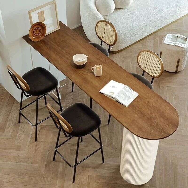 Floating Acrylic with Solid Minimalist Style Natural Wood Wall-mounted and Chairs Living Room Sofa Partition Creative High Bar Table