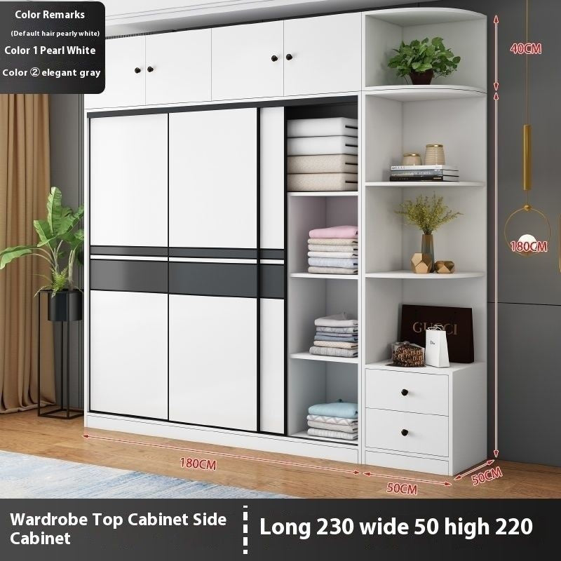 Solid wood home bedroom sliding door large wardrobe simple modern cabinet