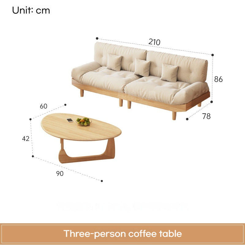 Nordic Full Set Solid Wood Sofa with Cloud Fabric, Simple Modern Living Room for Small Homes