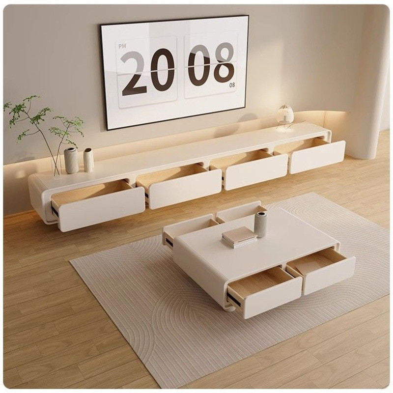 เมนูกลมครีมลมทีวีตู้สีขาวที่เรียบง่ายในโต๊ะกาแฟรวมห้องนั่งเล่นขนาดเล็กชั้นใน...