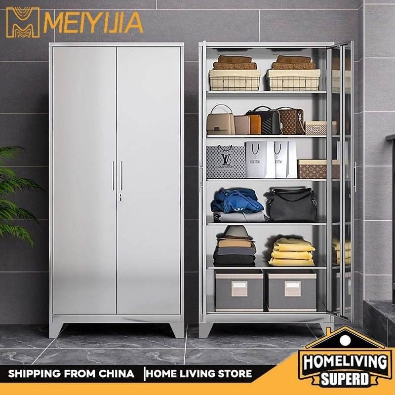 Stainless Steel Wardrobe Home Bedroom Sliding Door Hanging Closet High Capacity Storage Cabinet Balcony All In One Locker