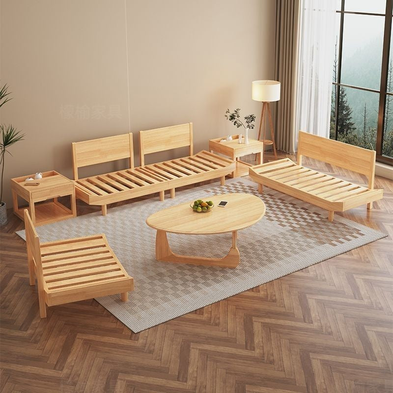 Nordic Full Set Solid Wood Sofa with Cloud Fabric, Simple Modern Living Room for Small Homes