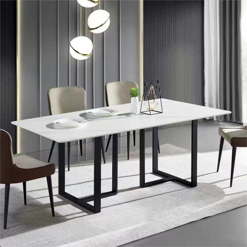 Marble dining table, chair set, Nordic style, square shape, modern minimalist for home.