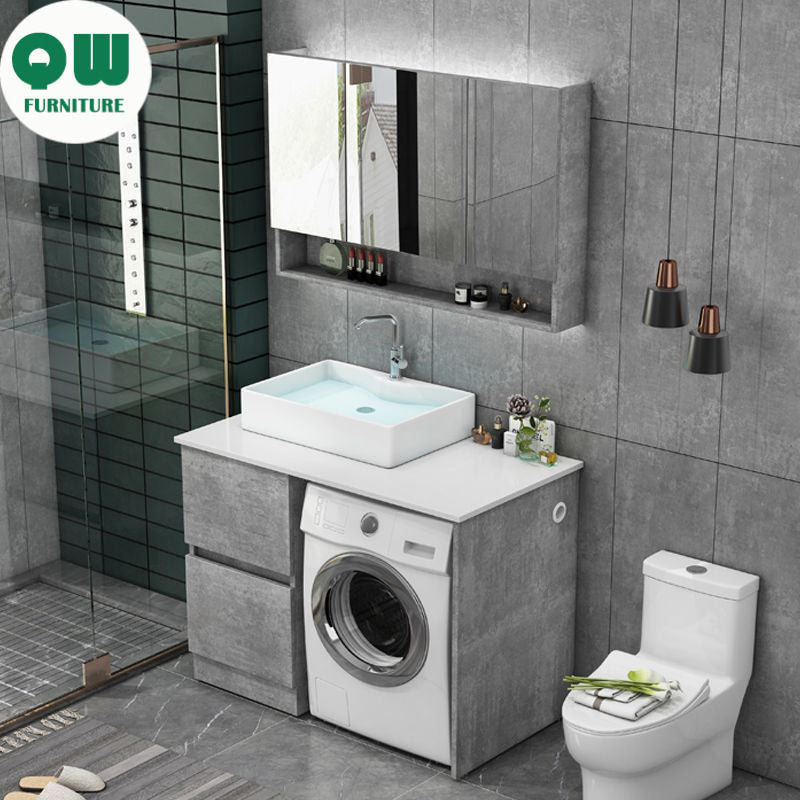 QW- Real Wood Storage Cabinet Bathroom Sink Set Washing Machine Table