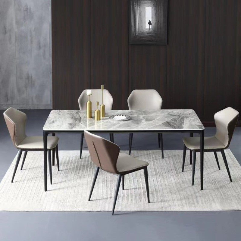 Modern marble dining table, square shape, elegant tone, small size for Italian style living room.