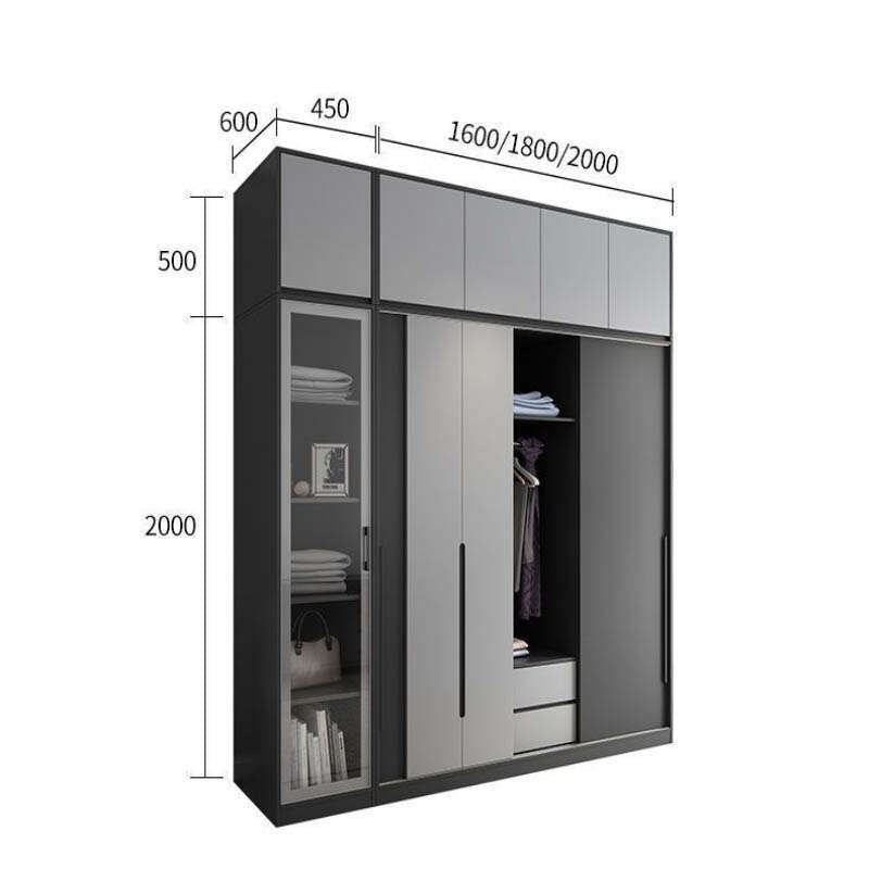 Modern wardrobe with sliding doors, bedroom storage cabinet, three-door hanging wardrobe, large capacity.