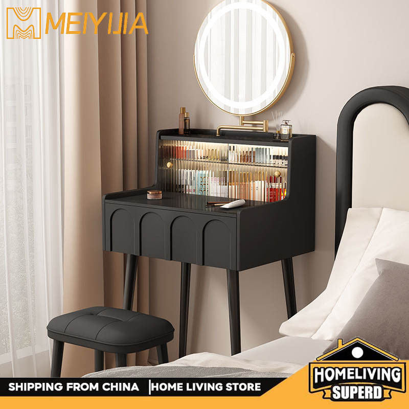 French Black Solid Wood Bedroom Small Mini Dressing Table