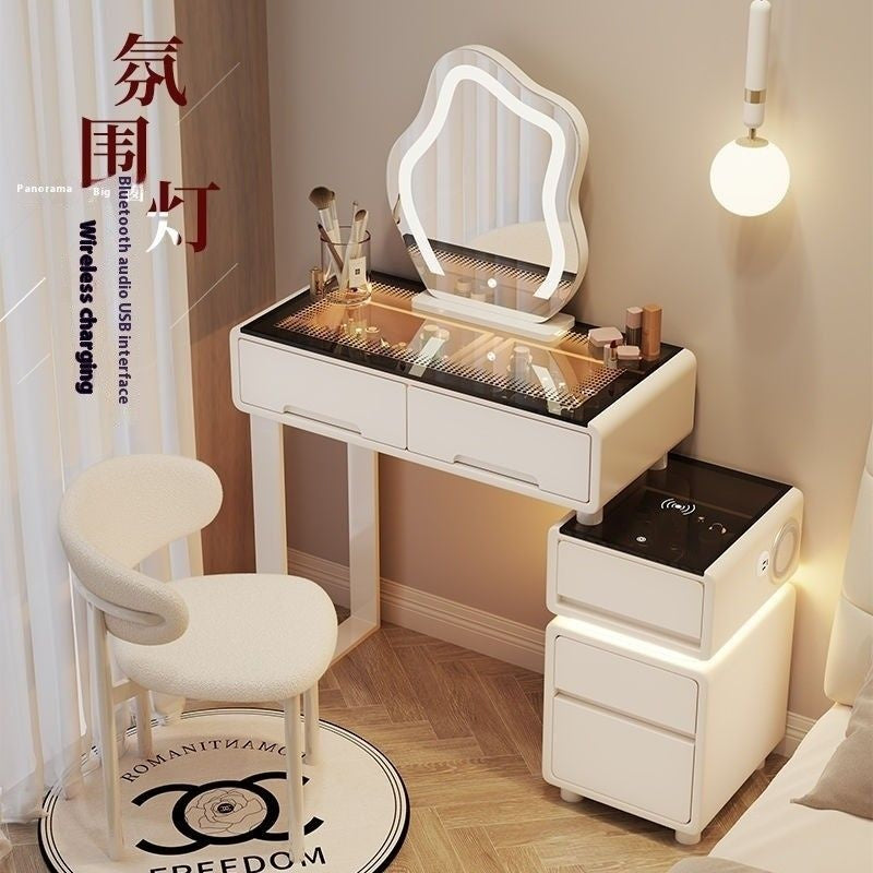 Modern Simple Premium Bedroom Small Solid Wood Type Cream Wind Dressing Table with Smart Cabinet