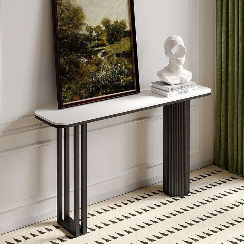 Bar living room divider stone table, metal strip, entrance, Italian style, light luxury square console table.