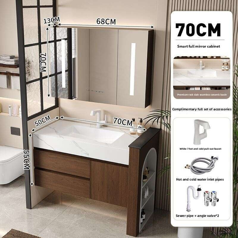QW- Custom-made Real Wood Storage Smart Mirror Cabinet for Bathroom, Bathroom Sink Set