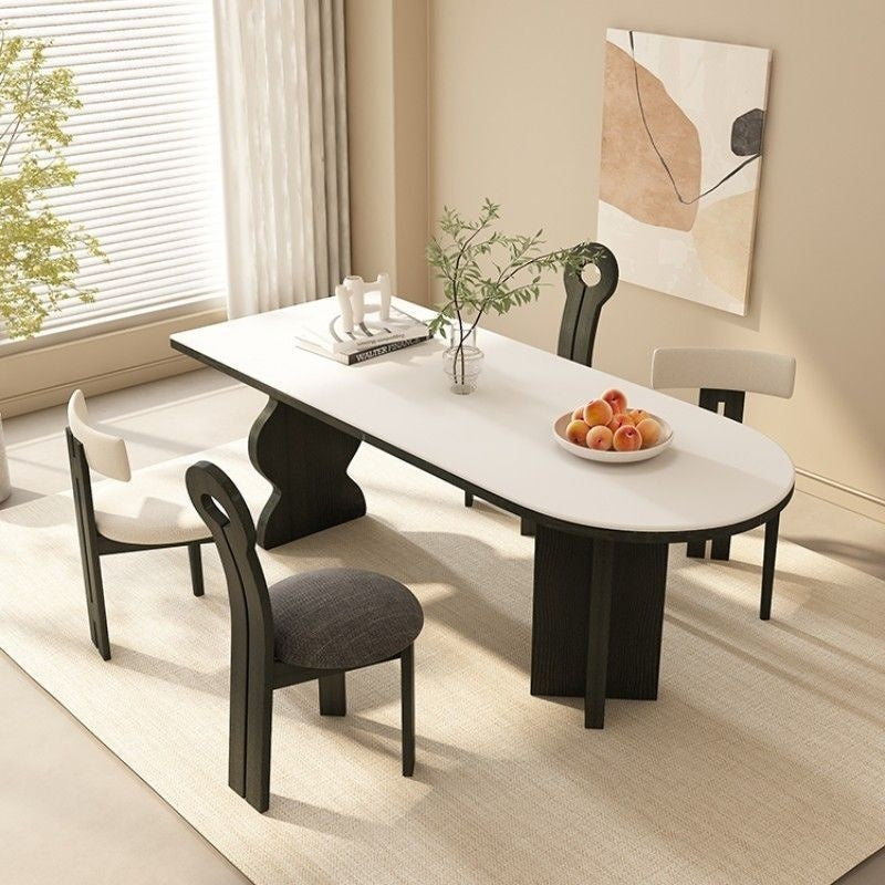 Nordic Style Sandstone Dining Set French Oval Table for Small Homes