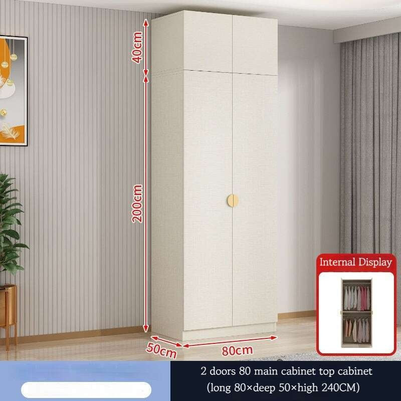 Solid Wood Double Open Doors Modern Cream Wind Wardrobe Large Capacity Multipurpose