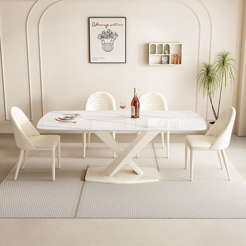 Modern dining set with table chairs and matching cream-white stone style – ideal for home use.