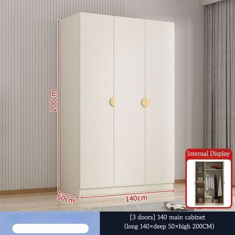 Solid Wood Double Open Doors Modern Cream Wind Wardrobe Large Capacity Multipurpose